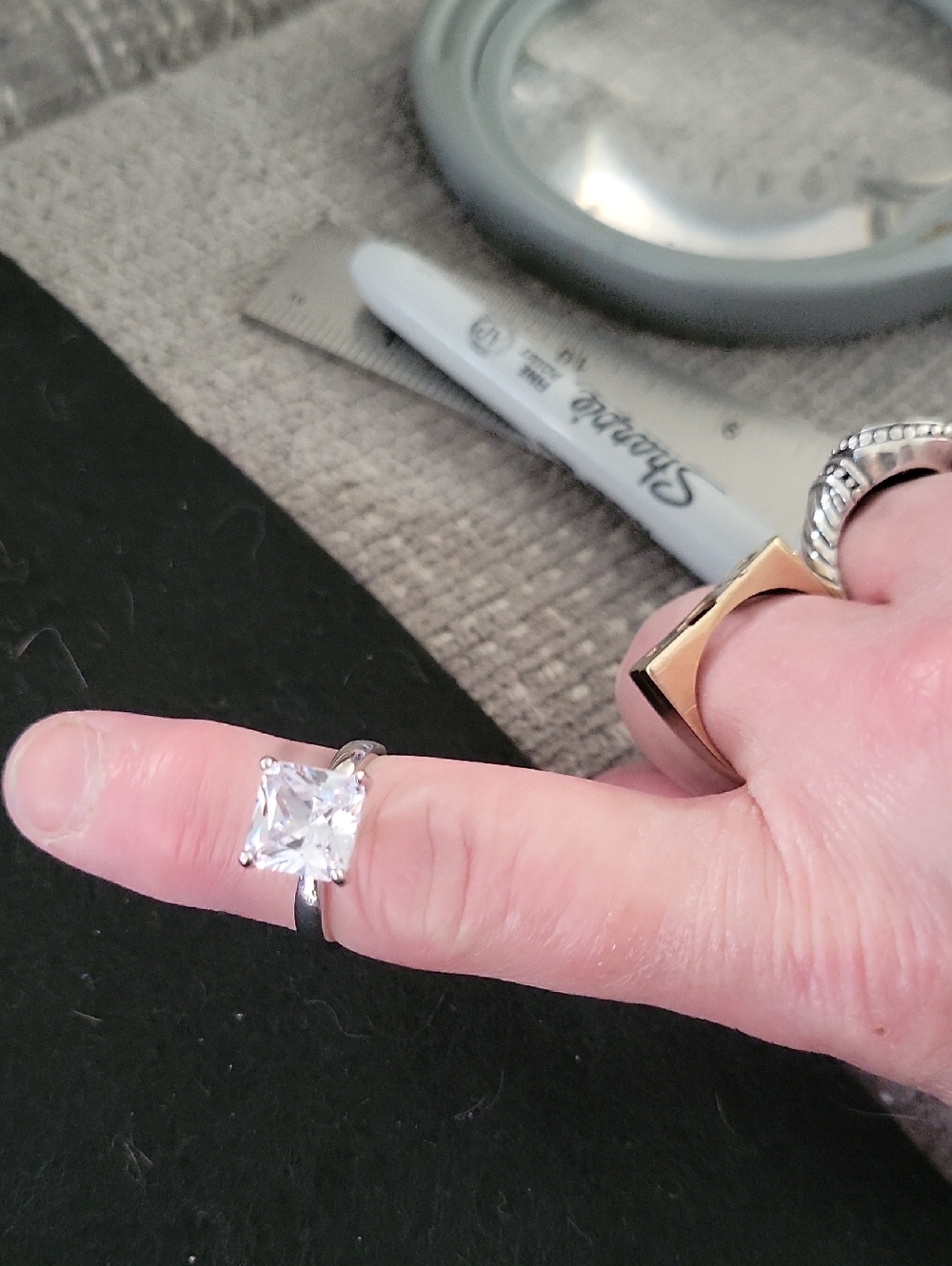 Source Unknown Silver-Tone Ring with Clear Square Stone